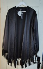 Boohoo Slinky Fringe Detail Kimono Black Size M New with Tags