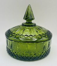 Vintage indyjskie szkło szmaragdowa zieleń księżniczka cukierki naczynie i pokrywka