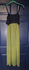 Sweet Storm Womens ZigZag Black/Yellow Maxi Dress Off The Shoulder Size S