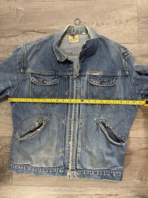 WRANGLER Blue Bell 1950s 8MZ Denim Zip-Up Vintage Blue Jacket Size