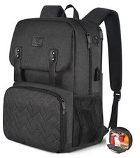  Lunch Backpack, 15.6 Inch Insulated Cooler Lunchbox Backpacks with USB Black