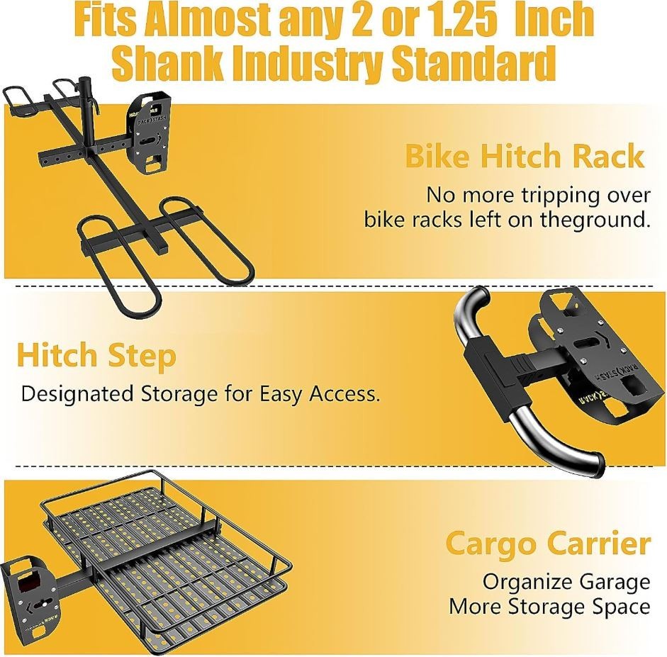 Hitch Wall Mount Bike Rack Receiver Adjustable 1.25" to 2" for Garage Trailer (O