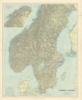 Skandinavien Physische Berge Fjorde Gletscher. Schweden Norwegen. Stanford 1904 Karte