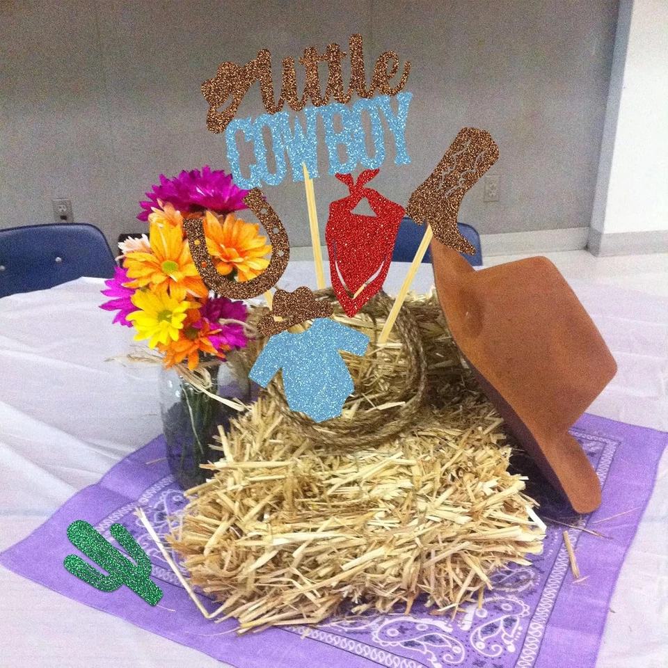 Pequeño Vaquero Fiesta Centro de Mesa Decoración Tema Occidental Botas Sombreros  Foto 4 de 4