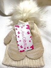 Little Girls Reindeer Furry Gloves Mittens Metallic Gold Cutest face 