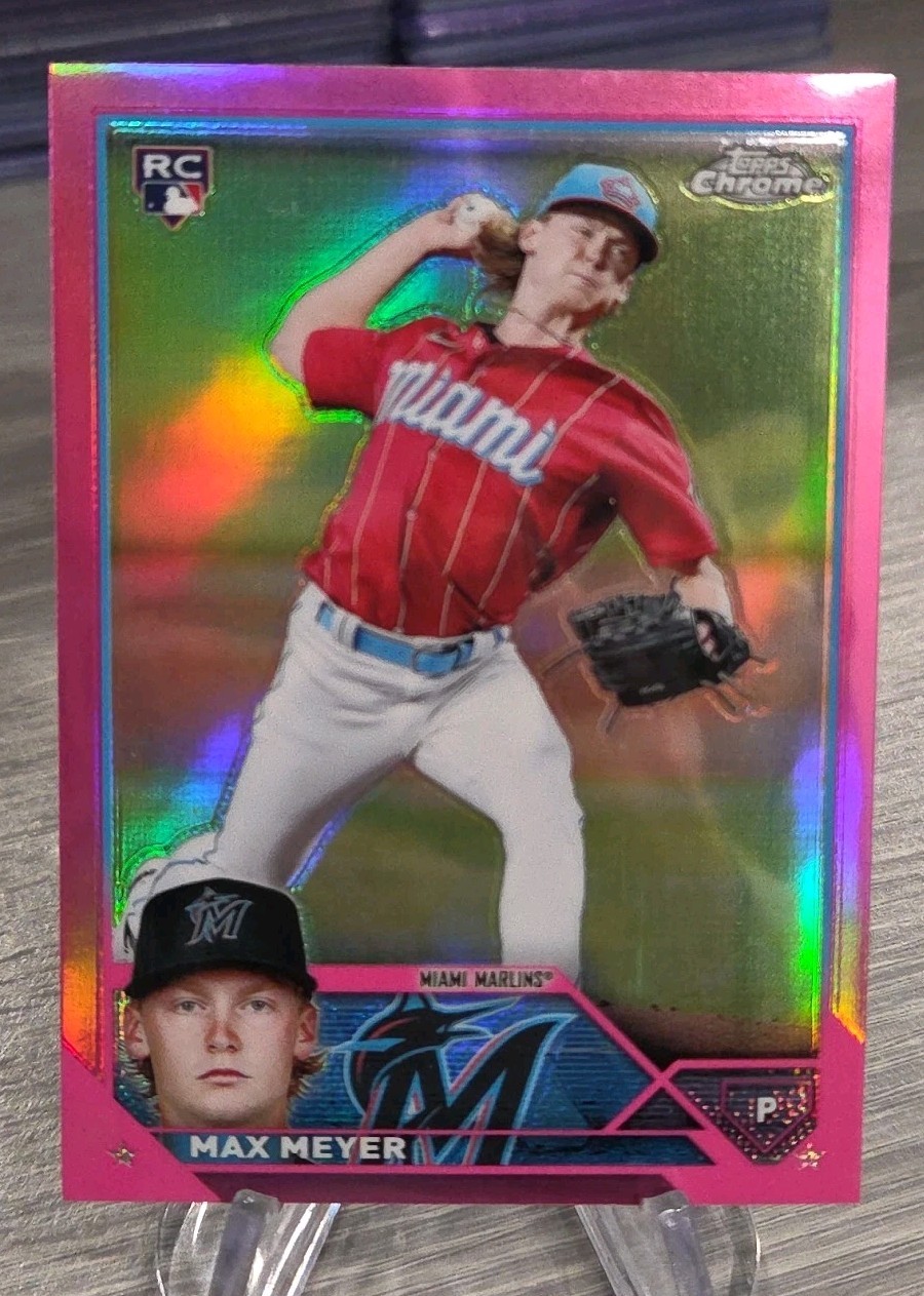 Max Meyer 2023 Topps Chrome Pink Refractor Rookie #104 Miami Marlins RC