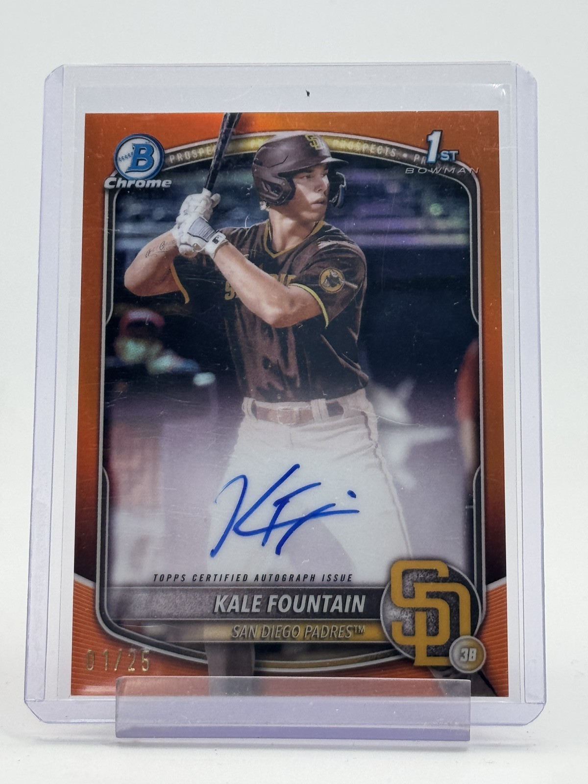 KALE FOUNTAIN 2025 BOWMAN CHROME DRAFT 1ST ORANGE REFRACTOR 1/25 AUTOGRAPH Q6642