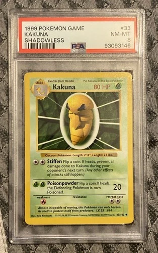 1999 Pokemon Game 33/102 Kakuna Shadowless TCG Base Set Kakuna Shadowless PSA 8
