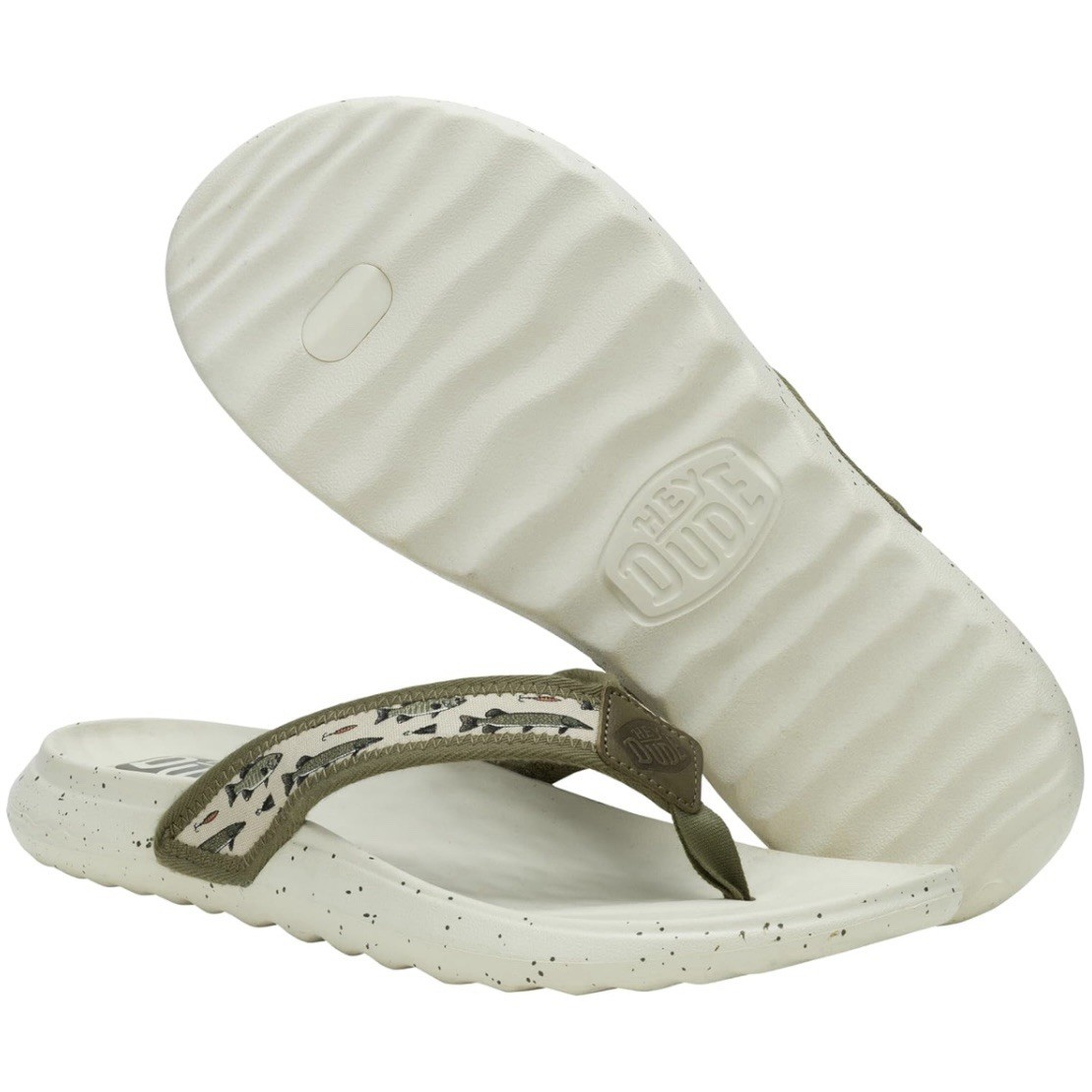 Hey Dude Flip Flops Fishing Lure Tan/Multi Sandals Comfort Myers Mens Size 9