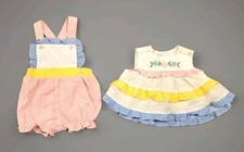 Vintage 70s Baby Gingham Bubble Romper Sun Dress Girl 3-6 Months