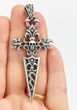 Sterling Silver Gothic Dagger Cross Pendant – 11.5g | 2.75” x 1.75” | S925