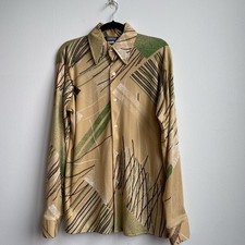 Vintage 70s CHROME Dagger Collar Disco Button Down Shirt Abstract Print Sz L USA