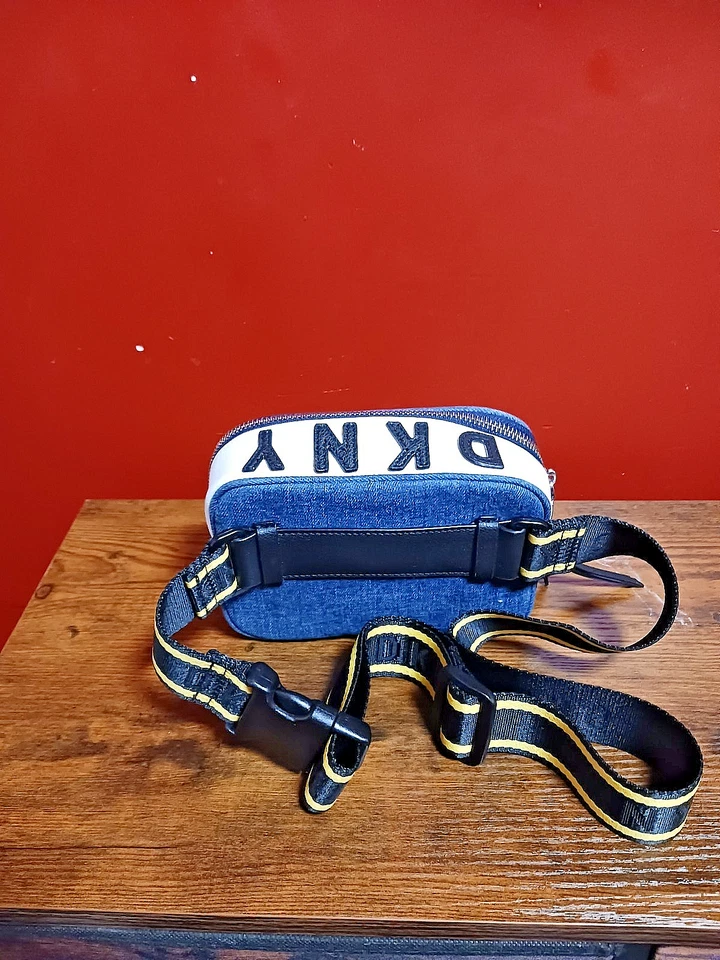 DKNY Kayla Denim Blue Belt Bag with Black and Yellow Strap - Image 4 of 4