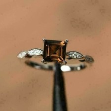 2Ct Princess Unique Brown Diamond Wedding Engagement Ring 14k White Gold Finish