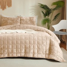 King Size Velvet Quilt Set - Lightweight All-Season Bedding, Oversized Coverlet