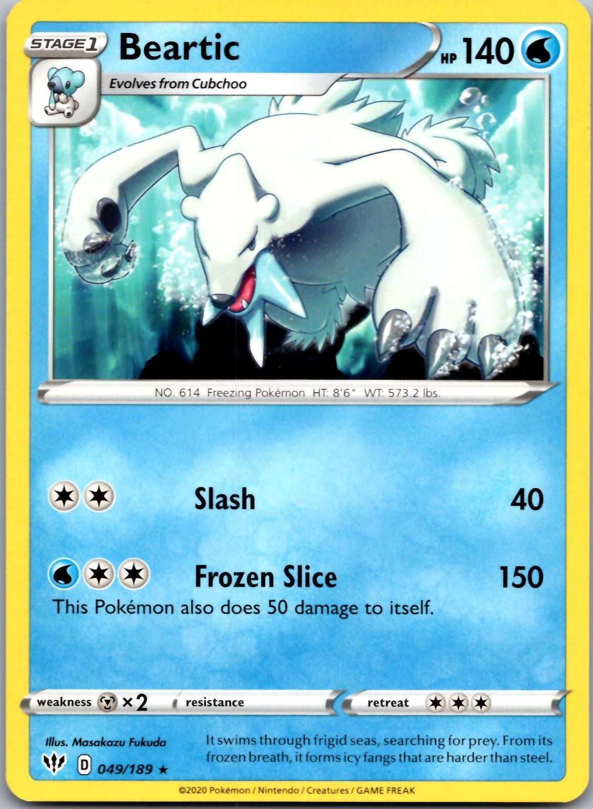 Beartic 049/189 Rare Darkness Ablaze Pokemon Near Mint