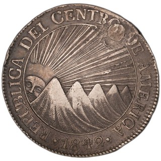 Repubblica Centroamericana 8 Reales 1842/37 NG MA varietà over date! PLUGGED!