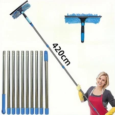 Window Cleaning Kit Extended 2 in 1 Double Sided Glass Squeegee Cleaner Duster