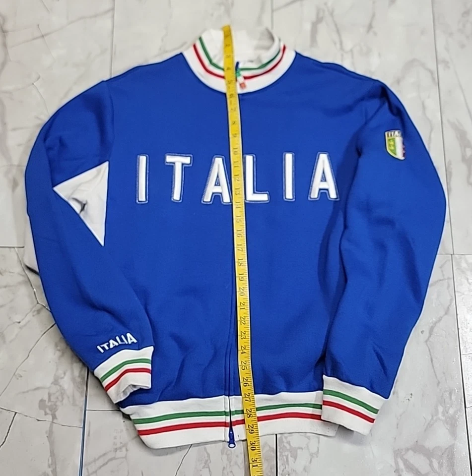 复古 Polifemo Italia 条纹刺绣夹克蓝色白色夹克男式 XL — 第 2/4 张图片