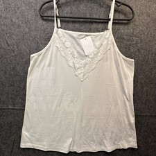 Women's White Lace Trim Cami Top Size L Polyester Elastane