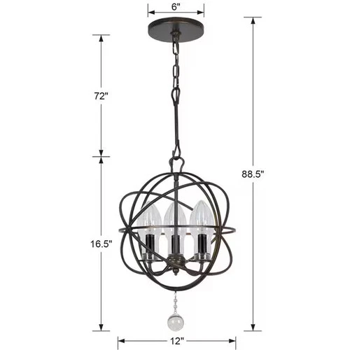 Crystorama Solaris 3-Light 17" Outdoor Hanging Light in English Bronze with - Picture 3 of 5