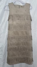 Calvin Klein Beige Tiered Tan Faux Suede Fringe Sheath Dress Size 4 PRE-OWNED