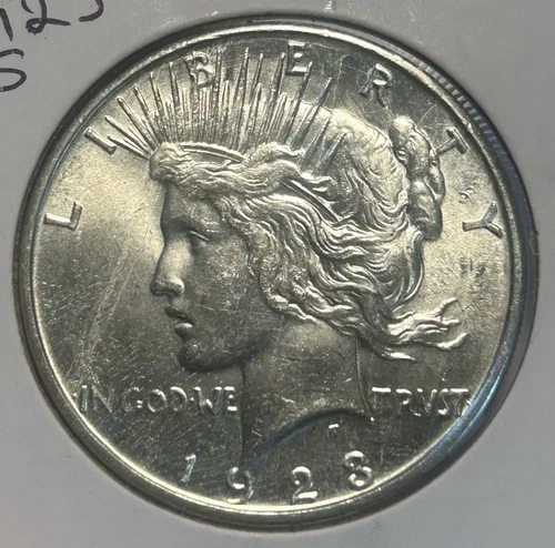 1923-S Peace Silver $1 Dollar Coin Choice AU Lots of Luster