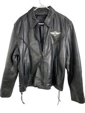 Harley-Davidson Black Leather Moto Jacket Wing Logo Mens Size L RJ10110