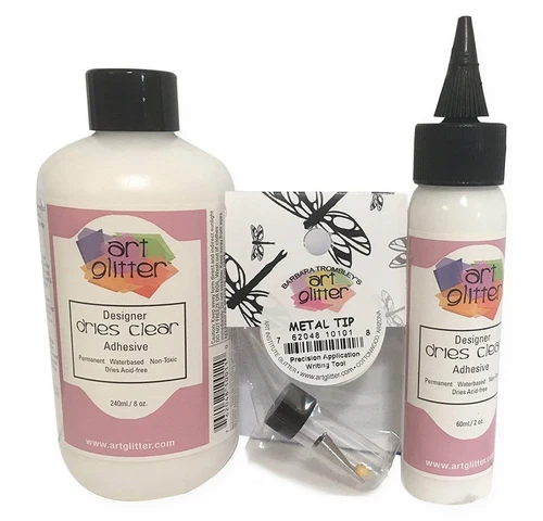Art Institute Glitter Dries Clear Adhesive Bundle 8oz 2oz Metal Tip