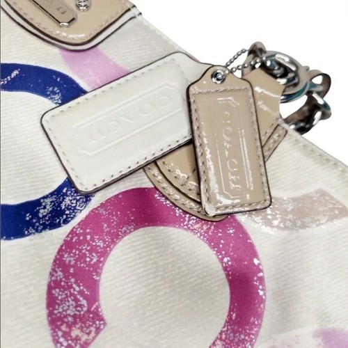 Coach Madison Metallic Gesso Op Art Tote Bag Purple Pink And Taupe Rare 22286 - Picture 8 of 12