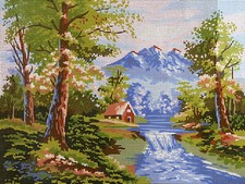 Needlepoint Painted Canvas Gobelin 10334 Lanscape 16"x20" by Collection D'Art