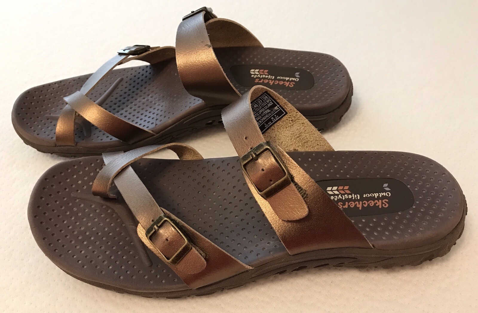 Skechers Women's Bronze Brown Slide On Sandals for Outdoor Comfort Size 10