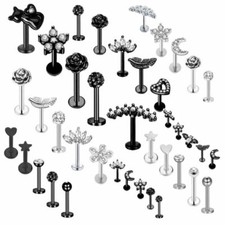5PCS Flat Back Lip Studs Labret Piercing Tragus Helix Cartilage Bar Earrings