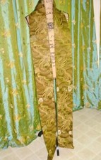 Vintage Japanese Silk Obi Olive Green Pine Crane Plum Blossom Repurpose Fabric 