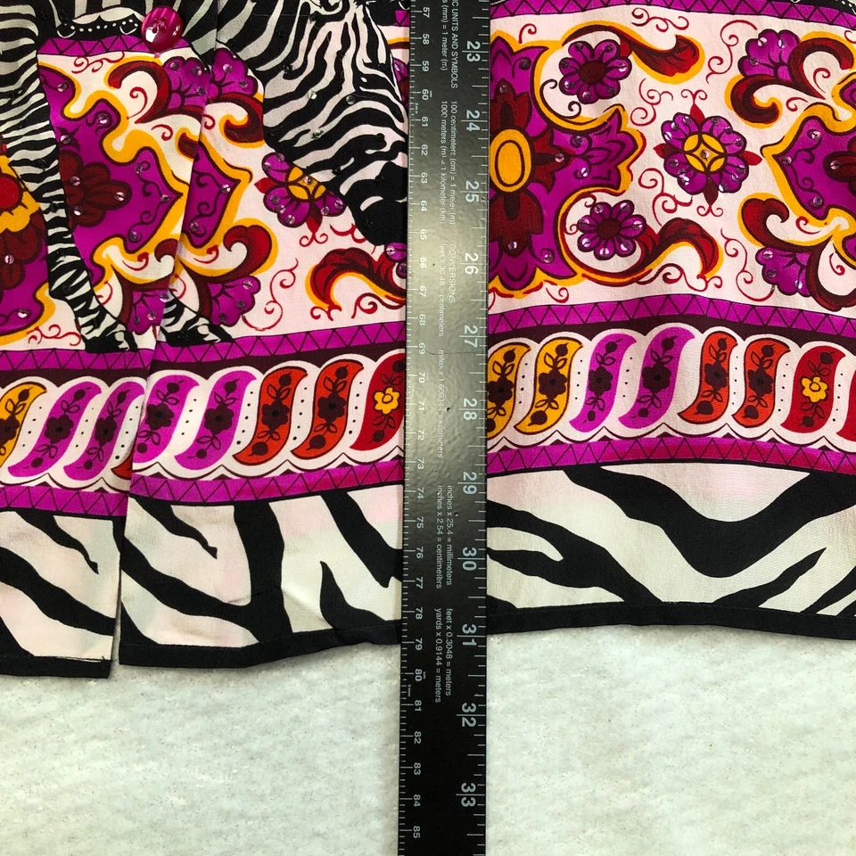 Blusa de seda para mujer Diane Gilman talla L colorida rosa cebras botón delantero nueva con etiquetas Foto 4 de 4