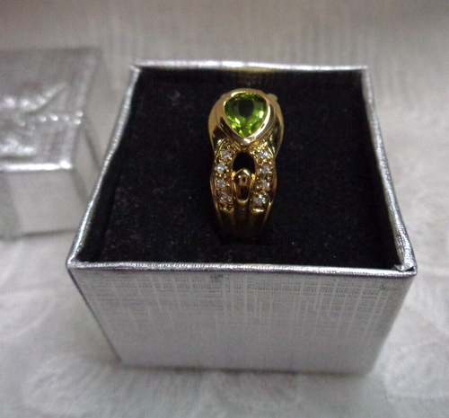 QVC / HSN Gold Over .925 Sterling Silver CZ Peridot Green Stone Ring ~ Size 10 - Picture 4 of 12