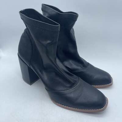 Women's Sea Room Lynn Black Leather Chunky Heel Pull On Booties Size 8