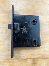 1890's Era Victorian Eastlake Faced Cast Iron Mortise Door Lock,No Key, Free S/H