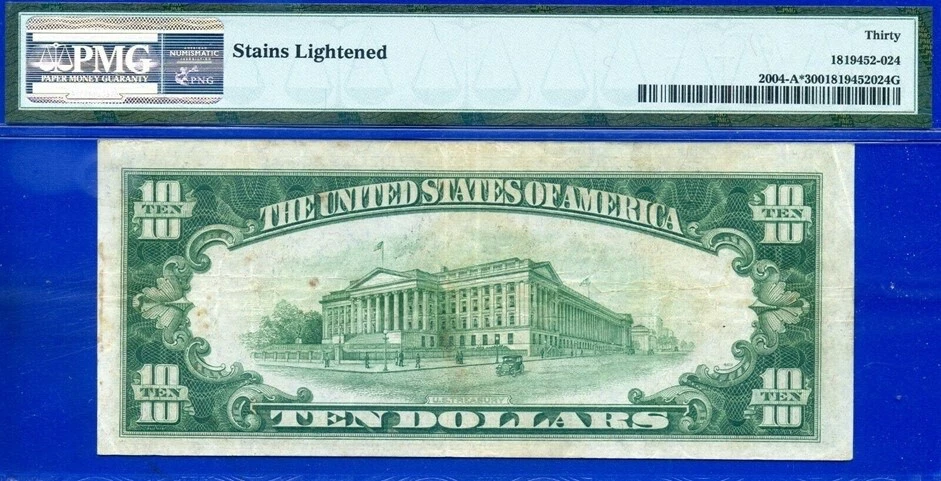Fr. 2004-A* $10 1934 Light Green Seal FRN Star Note. PMG VF 30. - Image 2 of 2