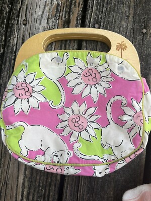 Lilly Pulitzer Bermuda Bag Wood Handle Horse Lion Turtle Floral