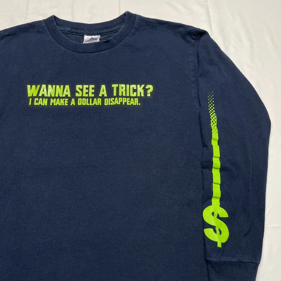 Винтажная футболка 90-х молодежный мальчик размер большие деньги доллар знак смешной длинным рукавом - Изображение 2 из 4