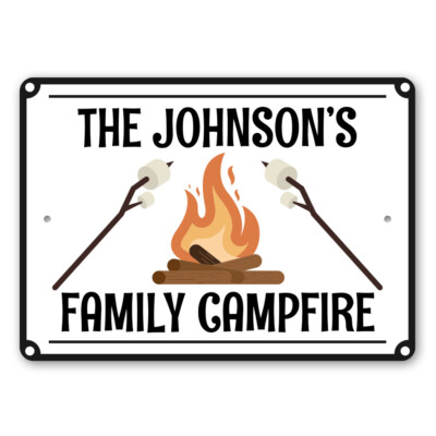 Family Campfire Sign Personalized Family Name Campsite Decor Metal Sign