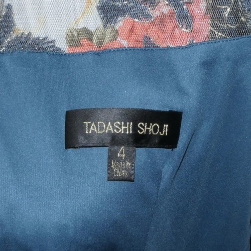 NWT Tadashi Shoji Sz 4 Gold Embroidered Lace Boatneck Midi Gown Dress Dark Teal - Picture 3 of 12