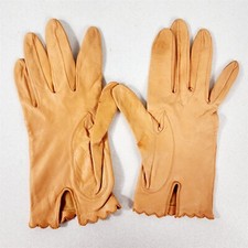 Vintage Miss Aris Tan Orange Leather Womens Gloves Size 7