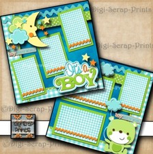 IT'S A BOY baby 2 premade scrapbook pages paper layout album DIGISCRAP A0408