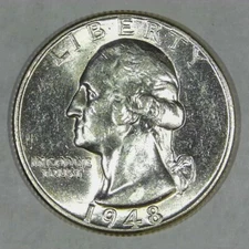 ***VINTAGE AMERICAN SILVER COIN***1948 Washington Quarter BU Y671