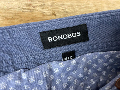 Bonobos Pants Men 33x32 Blue Slim Straight Flat Front Washed Chino Casual - Picture 2 of 5