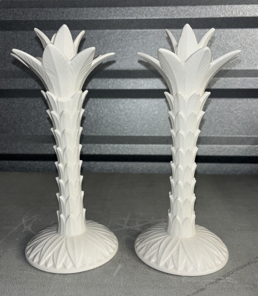 Fitz and Floyd White Palm Tree Candlesticks Pair FF Japan | eBay