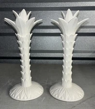 Fitz and Floyd White Palm Tree Candlesticks Pair FF Japan
