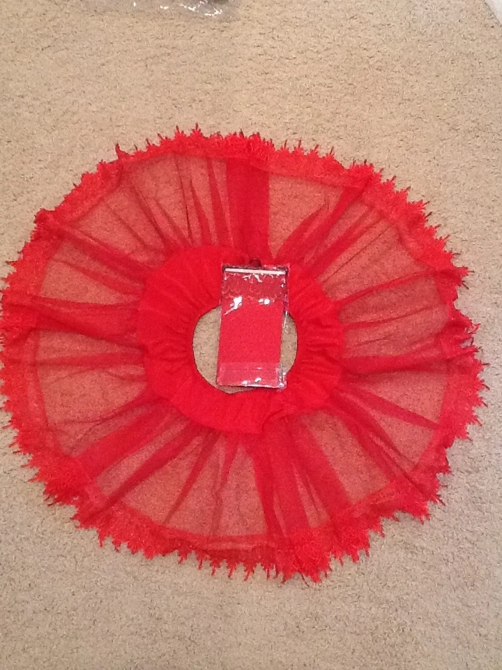 2 Pc Womens Red Lace TuTu Slip SEXY PETTICOAT & LACE ANKLE SOCKS Size L One Size - Image 3 of 4